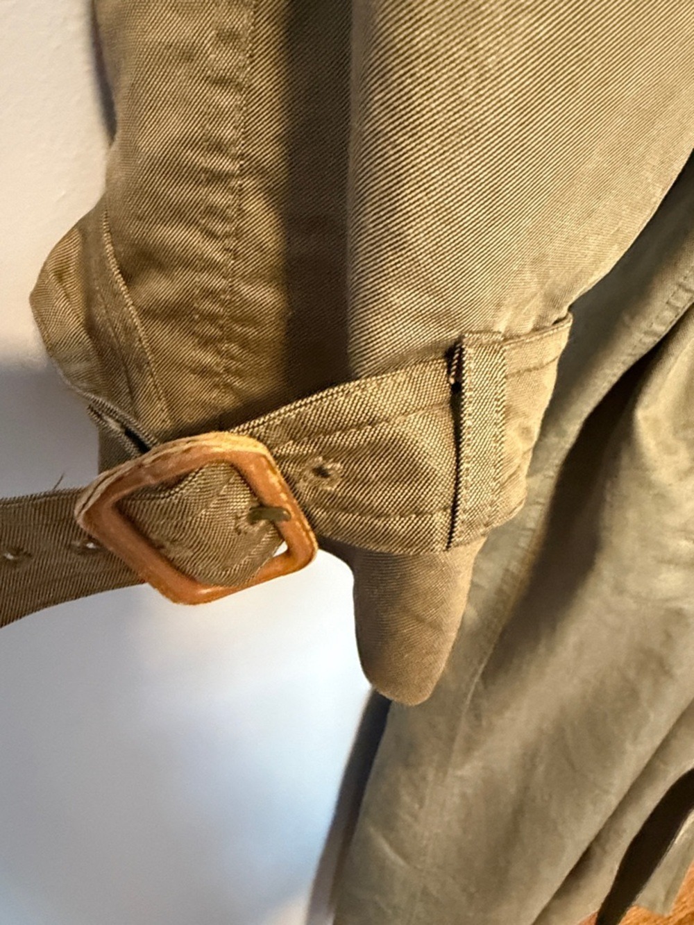 Etienne Aigner Vintage Olive Trench Coat Belted Leather Trim Wool Lined Sz 8 - Picture 6 of 16